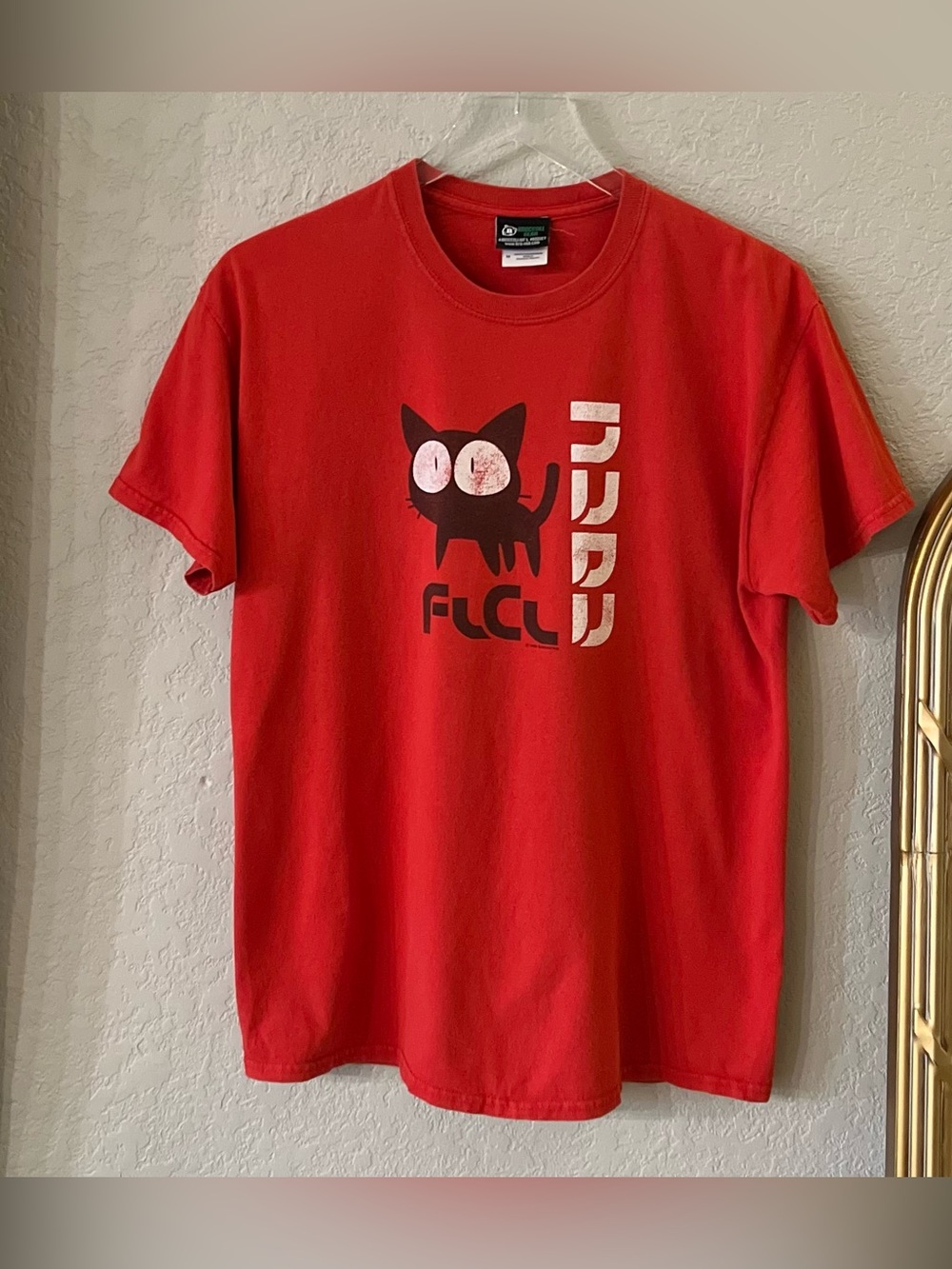 Vintage 90's FLCL Fooly Cooly Takkun Cat Anime Manga Red Shirt Size Medium